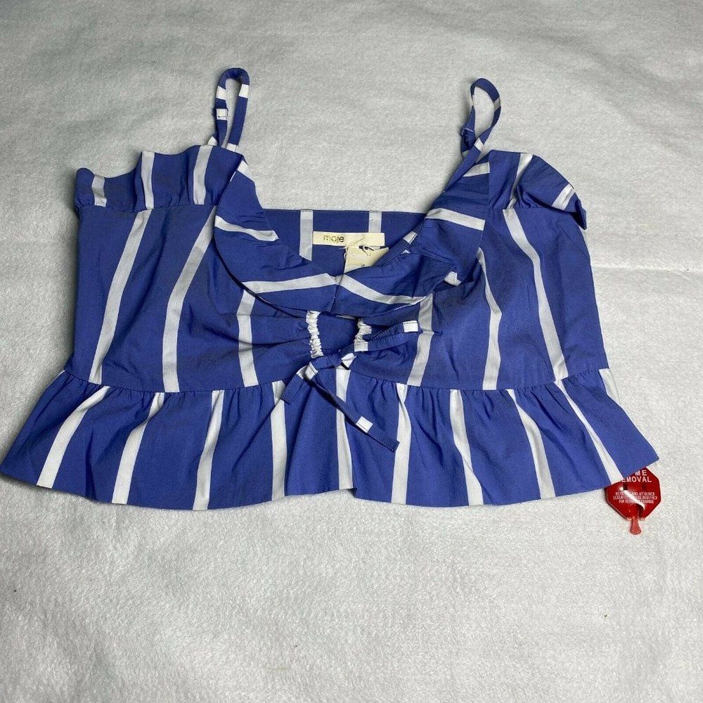 Maje Striped Cropped Spaghetti Ruffled Striped Top